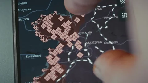Offensive of Russian troops on Ukrainian territory near Pokrovsk on war map on Stock Footage 288965829
