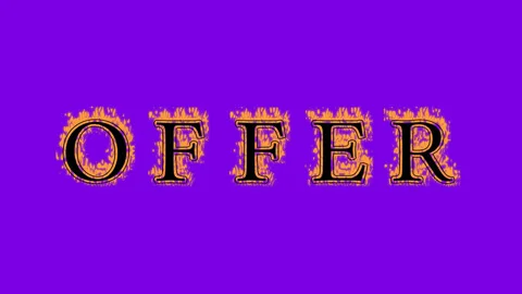 Offer fire text effect violet background Stock Footage 136245901