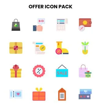 Offer Flat Set Icons Pack Stock Illustration