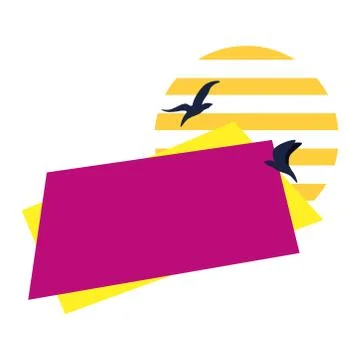Offer label rectangle with birds flying on white background Stock Illustration