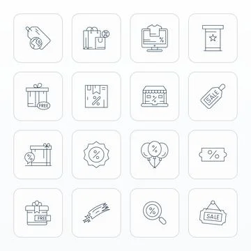 Offer Professional Vector Set with 16 Thin Line Pixel Optimized 64x64 Icons Stock Illustration