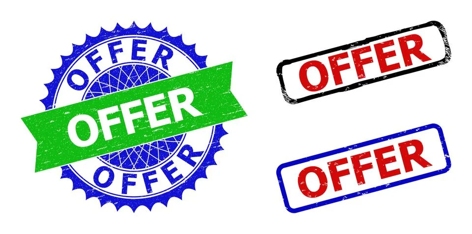 OFFER Rosette and Rectangle Bicolor Seals with Unclean Surfaces Stock Illustration