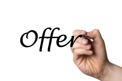 Offer written by a hand Stock Photos