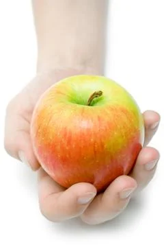 Offering an Apple Isolated on a White Background Foto stock