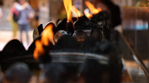 Offering candles burning at Wat Doi Suthep temple in Chiang Mai Thailand Stock Footage 113125444