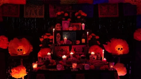 Offering of the day of the dead at nigh Stock Footage 170516966