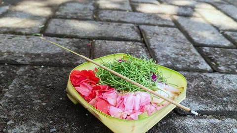 Offering flowers in Bali Foto stock