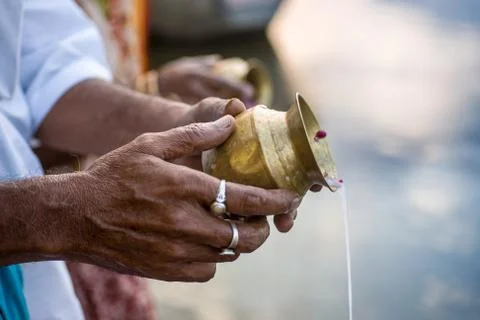 An Offering to a Holy River Stock Photos