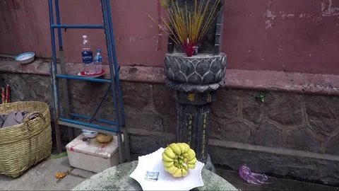 Offering, Incense Sticks at Altar, Chua Phuoc Hai Temple, Ho Chi Minh, Vietnam Stock Footage 271146599