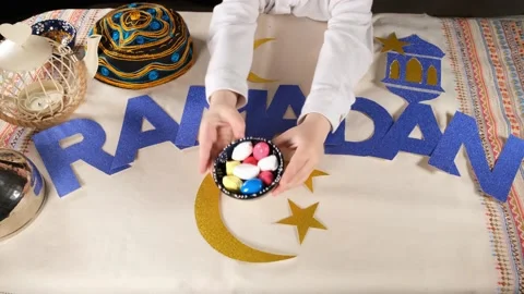 Offering ramadan candy Stock Footage 174405185