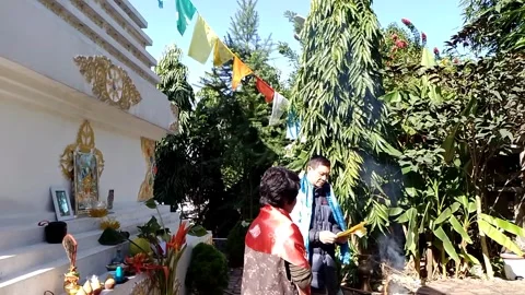 Offering sacrifices to ancestors and deities during the traditional Vietnam Stock Footage 327279953