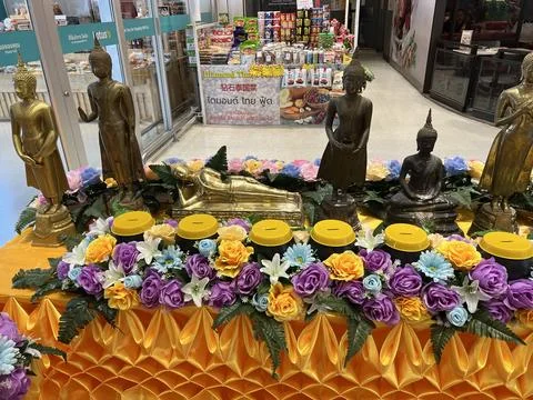 Offering table to the gods in thailand Stock Photos