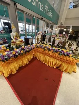 Offering table to the gods in thailand Stock Photos