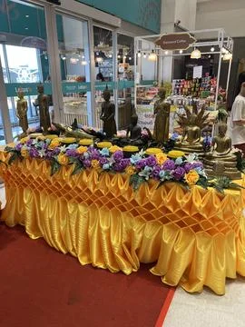 Offering table to the gods in thailand Stock Photos