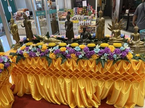Offering table to the gods in thailand Stock Photos