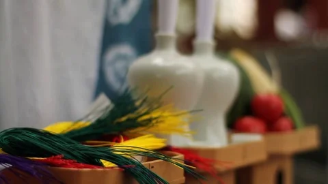 Offerings at Asakusa shrine in Tokyo close shot front rack focus Stock Footage