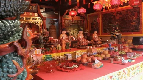 Offerings In A Buddhist Temple Stock Footage 120617901