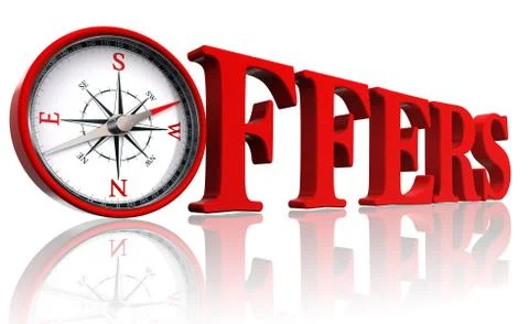 Offers red word with compass Illustrazione stock