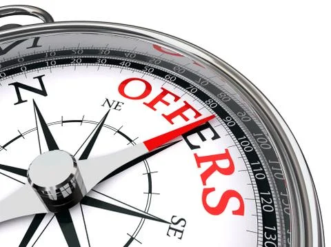 Offers red word indicated by compass Stock Illustration