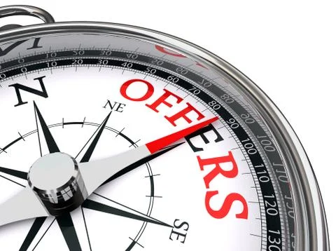 Offers red word indicated by compass Stock Illustration