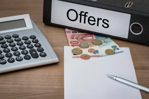 Offers written on a binder Stock Photos