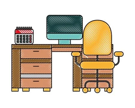 Offfice desk computer calendar and chair Illustrazione stock