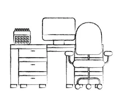 Offfice desk computer calendar and chair 스톡 일러스트