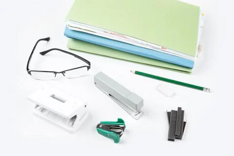 Office accesseries for everyday use in clerk job school and household Stock Photos