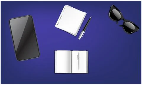 Office accessory with smartphone on abstract background Stock Illustration