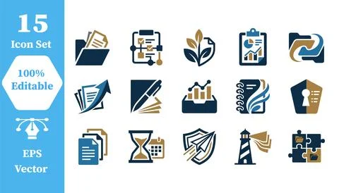 Office administration and business document icon set with business, documents イラスト素材