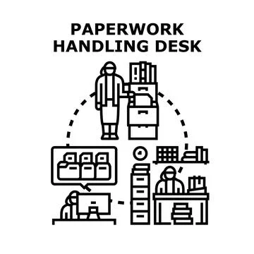 Office administrator sorting documents and managing paperwork 库存插图