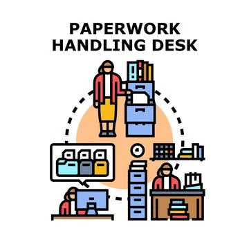 Office administrator sorting documents and managing paperwork 库存插图