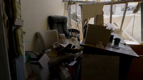Office after rocket attack Stock Footage 204119636