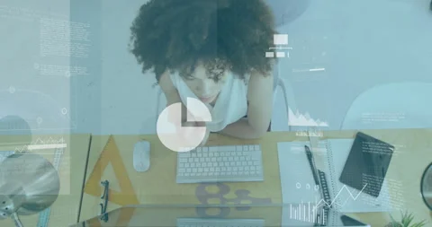 Office analyst typing data input causing cloud icon revealing animated charts Stock Footage 312360854