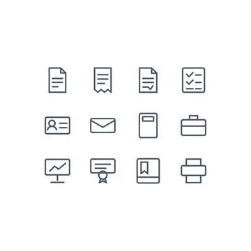 Office And Documents Icon Set 12 Color Line Icons Editable Stroke Vector Stock Illustration