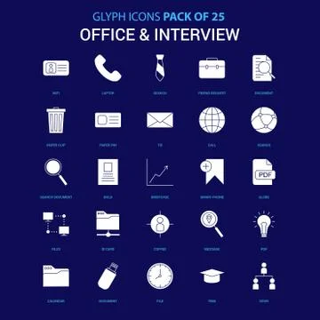 Office and Interview White icon over Blue background. 25 Icon Pack Stock Illustration