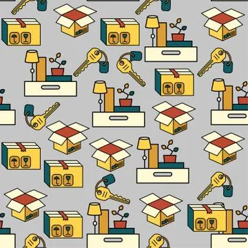 Office and moving vector seamless pattern. Stock Illustration