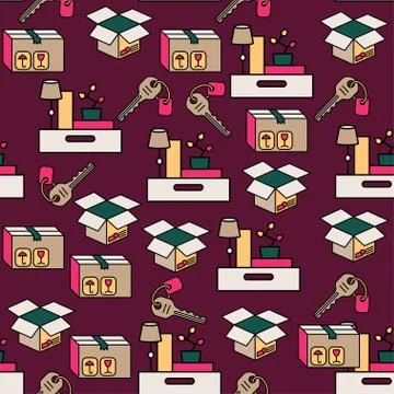 Office and moving vector seamless pattern Stock Illustration