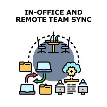 In office and remote team synchronizing for hybrid work 스톡 일러스트