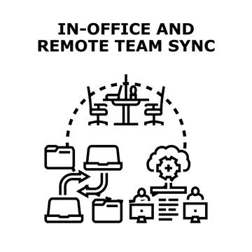 In office and remote team synchronizing for hybrid work 스톡 일러스트
