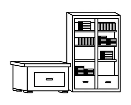Office and workplace elements cartoons in black and white Stock Illustration
