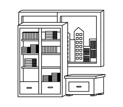 Office and workplace elements cartoons in black and white Illustrazione stock