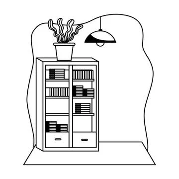 Office and workplace elements cartoons in black and white Stock Illustration