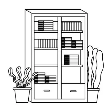 Office and workplace elements cartoons in black and white Stock Illustration