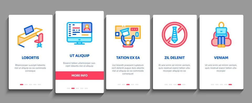 Office And Workplace Onboarding Elements Icons Set Vector イラスト素材