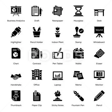 Office and Workplace Solid Icons Pack: Graphic #130310289