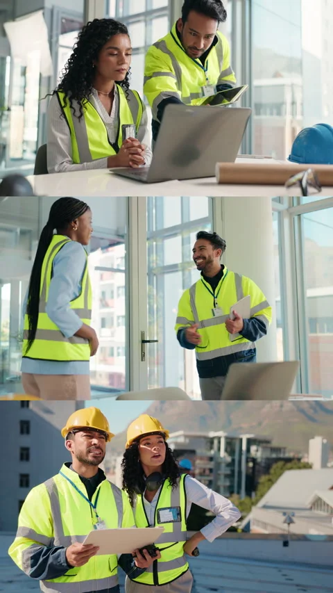 Office, architect and team with tablet, handshake and happy for property Stock Footage 333294077