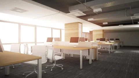 Office area in the work area has light from windows in the dark grey tone a.. 스톡 일러스트