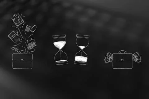 From office bag full of objects and tasks to one full of cash Stock Illustration