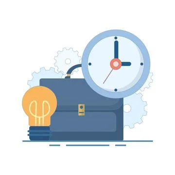 Office Bag Work Clock Concept with Clock. Time management. Stock Illustration